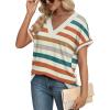 imageWIHOLL Womens Summer Tops Short Dolman Sleeve Shirts 2025 Fashion V Neck Outfits Clothes2striped  Orange