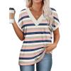 imageWIHOLL Womens Summer Tops Short Dolman Sleeve Shirts 2025 Fashion V Neck Outfits Clothes2striped  Pink