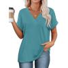 imageWIHOLL Womens Summer Tops Short Dolman Sleeve Shirts 2025 Fashion V Neck Outfits ClothesBlue