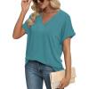 imageWIHOLL Womens Summer Tops Short Dolman Sleeve Shirts 2025 Fashion V Neck Outfits ClothesBlue