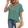 imageWIHOLL Womens Summer Tops Short Dolman Sleeve Shirts 2025 Fashion V Neck Outfits ClothesGreen Blue