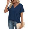 imageWIHOLL Womens Summer Tops Short Dolman Sleeve Shirts 2025 Fashion V Neck Outfits ClothesNavy