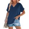 imageWIHOLL Womens Summer Tops Short Dolman Sleeve Shirts 2025 Fashion V Neck Outfits ClothesNavy