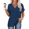 imageWIHOLL Womens Summer Tops Short Dolman Sleeve Shirts 2025 Fashion V Neck Outfits ClothesNavy