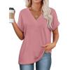 imageWIHOLL Womens Summer Tops Short Dolman Sleeve Shirts 2025 Fashion V Neck Outfits ClothesPink