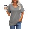imageWIHOLL Womens Summer Tops V Neck Short Sleeve T Shirts Dressy Casual Basic Tee Clothes 2025D  Grey