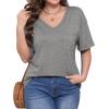 imageWIHOLL Womens Summer Tops V Neck Short Sleeve T Shirts Dressy Casual Basic Tee Clothes 2025D  Grey