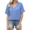 imageWIHOLL Womens Summer Tops V Neck Short Sleeve T Shirts Dressy Casual Basic Tee Clothes 2025E  Pale Blue