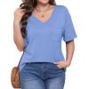 imageWIHOLL Womens Summer Tops V Neck Short Sleeve T Shirts Dressy Casual Basic Tee Clothes 2025E  Pale Blue