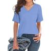 imageWIHOLL Womens Summer Tops V Neck Short Sleeve T Shirts Dressy Casual Basic Tee Clothes 2025E  Pale Blue