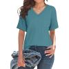 imageWIHOLL Womens Summer Tops V Neck Short Sleeve T Shirts Dressy Casual Basic Tee Clothes 2025F  Lake Blue