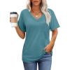 imageWIHOLL Womens Summer Tops V Neck Short Sleeve T Shirts Dressy Casual Basic Tee Clothes 2025F  Lake Blue