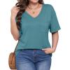 imageWIHOLL Womens Summer Tops V Neck Short Sleeve T Shirts Dressy Casual Basic Tee Clothes 2025F  Lake Blue