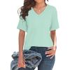 imageWIHOLL Womens Summer Tops V Neck Short Sleeve T Shirts Dressy Casual Basic Tee Clothes 2025I  Lake Green
