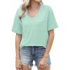 imageWIHOLL Womens Summer Tops V Neck Short Sleeve T Shirts Dressy Casual Basic Tee Clothes 2025I  Lake Green