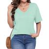 imageWIHOLL Womens Summer Tops V Neck Short Sleeve T Shirts Dressy Casual Basic Tee Clothes 2025I  Lake Green