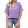 imageWIHOLL Womens Summer Tops V Neck Short Sleeve T Shirts Dressy Casual Basic Tee Clothes 2025P  Purple