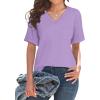 imageWIHOLL Womens Summer Tops V Neck Short Sleeve T Shirts Dressy Casual Basic Tee Clothes 2025P  Purple