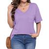 imageWIHOLL Womens Summer Tops V Neck Short Sleeve T Shirts Dressy Casual Basic Tee Clothes 2025P  Purple