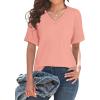imageWIHOLL Womens Summer Tops V Neck Short Sleeve T Shirts Dressy Casual Basic Tee Clothes 2025R  Coral