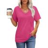imageWIHOLL Womens Summer Tops V Neck Short Sleeve T Shirts Dressy Casual Basic Tee Clothes 2025S  Hot Pink