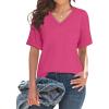 imageWIHOLL Womens Summer Tops V Neck Short Sleeve T Shirts Dressy Casual Basic Tee Clothes 2025S  Hot Pink