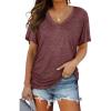 imageWIHOLL Womens Short Sleeve V Neck Dolman Tops with Side Shirring Loose Fit Shirts5red