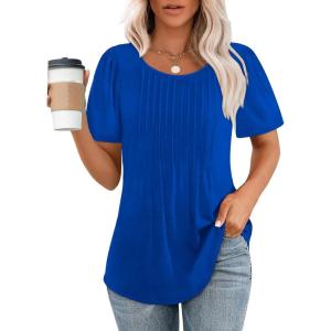 imageWIHOLL Short Sleeve Shirts for Women Summer Dressy Casual Tops Pleated Front04blue