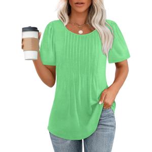 imageWIHOLL Short Sleeve Shirts for Women Summer Dressy Casual Tops Pleated Front07aqua