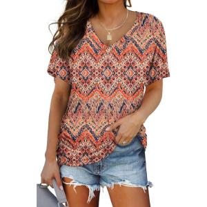 imageWIHOLL Womens Short Sleeve V Neck Dolman Tops with Side Shirring Loose Fit Shirts3boho Orange