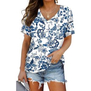 imageWIHOLL Womens Short Sleeve V Neck Dolman Tops with Side Shirring Loose Fit Shirts3boho White