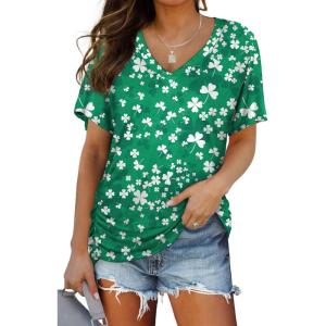 imageWIHOLL Womens Short Sleeve V Neck Dolman Tops with Side Shirring Loose Fit Shirts7clovers