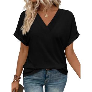 imageWIHOLL Womens Summer Tops Short Dolman Sleeve Shirts 2025 Fashion V Neck Outfits Clothes1black