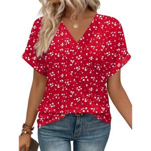 imageWIHOLL Womens Summer Tops Short Dolman Sleeve Shirts 2025 Fashion V Neck Outfits Clothes3red Spot