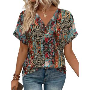 imageWIHOLL Womens Summer Tops Short Dolman Sleeve Shirts 2025 Fashion V Neck Outfits Clothes3vintage Boho