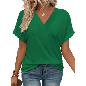 imageWIHOLL Womens Summer Tops Short Dolman Sleeve Shirts 2025 Fashion V Neck Outfits ClothesGreen2