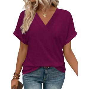imageWIHOLL Womens Summer Tops Short Dolman Sleeve Shirts 2025 Fashion V Neck Outfits ClothesPurple