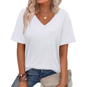 imageWIHOLL Womens Summer Tops V Neck Short Sleeve T Shirts Dressy Casual Basic Tee Clothes 2025A  White