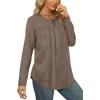 imageWIHOLL Long Sleeve Tunic Tops for Women Fashion T Shirts for Girls Curved Hem Coffee XL