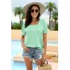 imageWIHOLL Tops for Women Summer Casual Ruffle Trim Sleeve Square Neck T Shirts1aqua