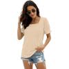 imageWIHOLL Tops for Women Summer Casual Ruffle Trim Sleeve Square Neck T Shirts1beige