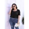 imageWIHOLL Tops for Women Summer Casual Ruffle Trim Sleeve Square Neck T Shirts1black