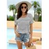 imageWIHOLL Tops for Women Summer Casual Ruffle Trim Sleeve Square Neck T Shirts1blackstripe