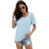 imageWIHOLL Tops for Women Summer Casual Ruffle Trim Sleeve Square Neck T Shirts1bluestripe