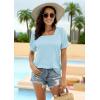 imageWIHOLL Tops for Women Summer Casual Ruffle Trim Sleeve Square Neck T Shirts1bluestripe
