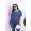 imageWIHOLL Tops for Women Summer Casual Ruffle Trim Sleeve Square Neck T Shirts1darkblue