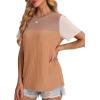 imageWIHOLL Womens Fashion 2025 Color Block Shirts Short Sleeve Crewneck Knitted Spring Summer Tops Casual TrendyBeige Khaki