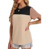 imageWIHOLL Womens Fashion 2025 Color Block Shirts Short Sleeve Crewneck Knitted Spring Summer Tops Casual TrendyBlack