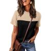 imageWIHOLL Womens Fashion 2025 Color Block Shirts Short Sleeve Crewneck Knitted Spring Summer Tops Casual TrendyUmber Black