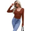 imageWIHOLL Womens Long Sleeve Shirts Basic Casual Tops Fall Fashion Slim Fitted Y2k Tops Clothes 2024Caramel
